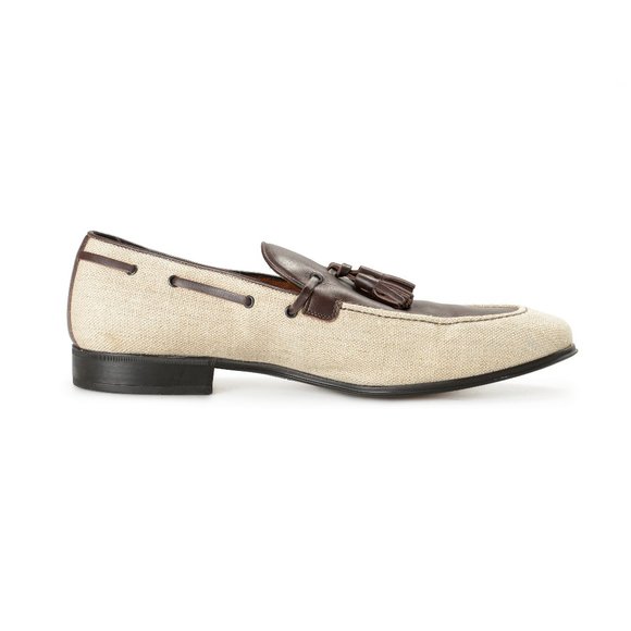 Salvatore Ferragamo Men\'s FAGGIO 4 Beige Canvas Leather Penny Loafers Shoes main image 6